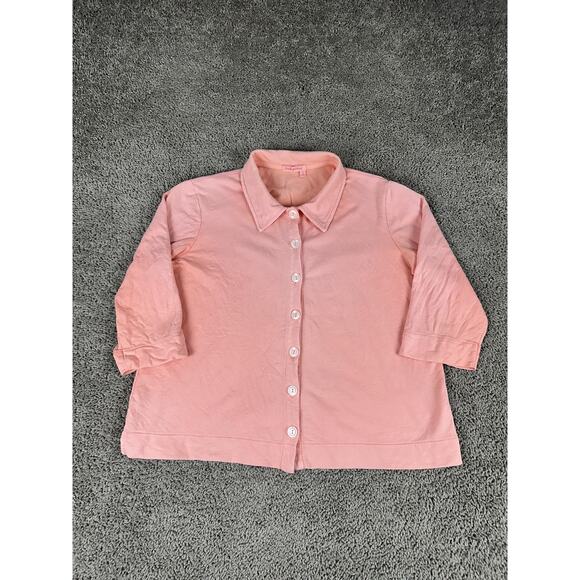 Fresh Produce Shirt Womens XL Pink Button Front 3/4 Sleeve Cotton Collared - Picture 1 of 9